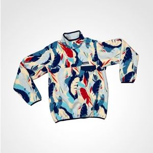 Patagonia Women Synchilla Fleece Sweatshirt T snap Blue Leaf Print  S